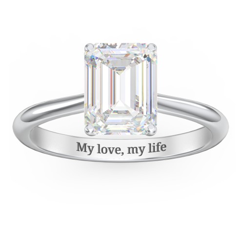 3 ct. (9x7mm) Emerald-Cut Moissanite Classic Two Tone Engagement Ring – 10K White Gold with Moissanite