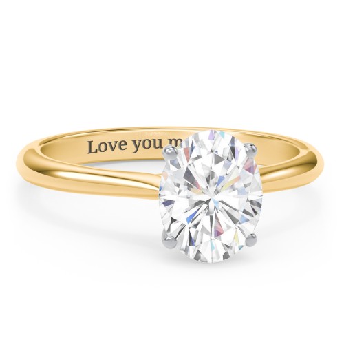2 ct. (9x7mm) Oval Moissanite Classic Two Tone Engagement Ring – 10K Yellow Gold with Moissanite