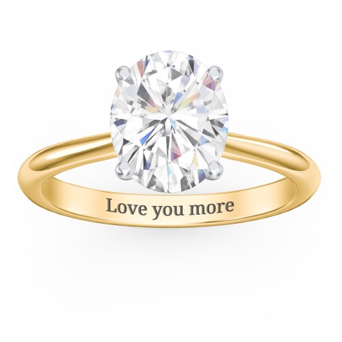 3 ct. (10x8mm) Oval Moissanite Classic Two Tone Engagement Ring – 10K Yellow Gold with Moissanite