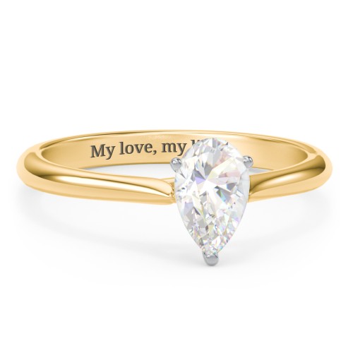 1 ct. (8x5mm) Pear Moissanite Classic Two Tone Engagement Ring – 10K Yellow Gold with Moissanite