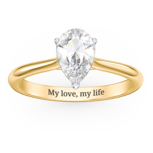 1.5 ct. (9x6mm) Pear Moissanite Classic Two Tone Engagement Ring – 10K Yellow Gold with Moissanite