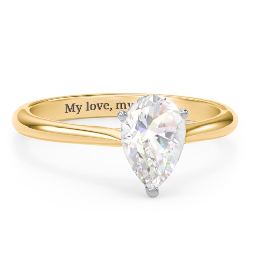 1.5 ct. (9x6mm) Pear Moissanite Classic Two Tone Engagement Ring – 10K Yellow Gold with Moissanite