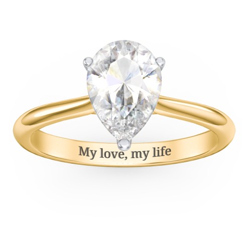 2 ct. (10x7mm) Pear Moissanite Classic Two Tone Engagement Ring – 10K Yellow Gold with Moissanite