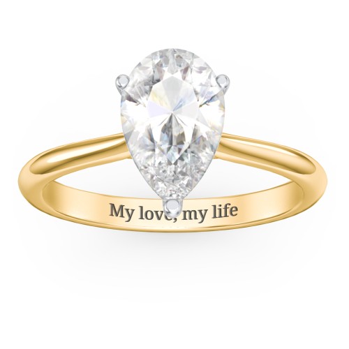 3 ct. (11x7mm) Pear Moissanite Classic Two Tone Engagement Ring – 10K Yellow Gold with Moissanite