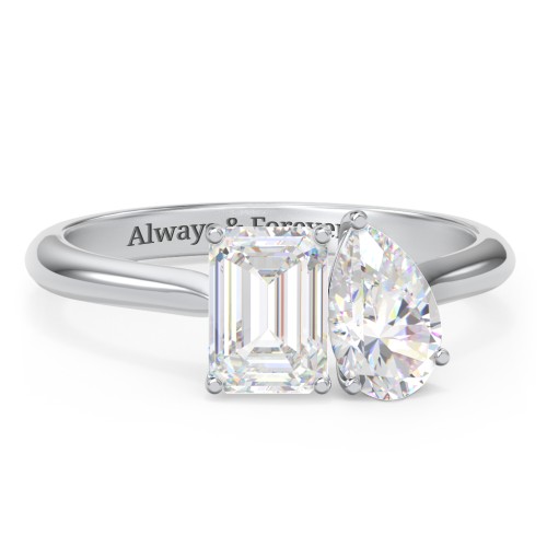 Toi et Moi Pear and Emerald Cut Moissanite Engagement Ring - 2 ctw. – 10K White Gold with Moissanite