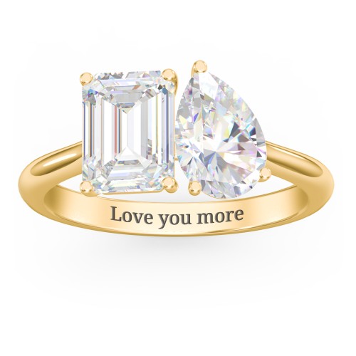 Toi et Moi Pear and Emerald Cut Moissanite Engagement Ring - 3.5 ctw. – 10K Yellow Gold with Moissanite