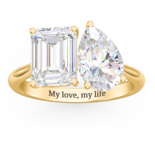 Toi et Moi Pear and Emerald Cut Moissanite Engagement Ring - 5.5 ctw.