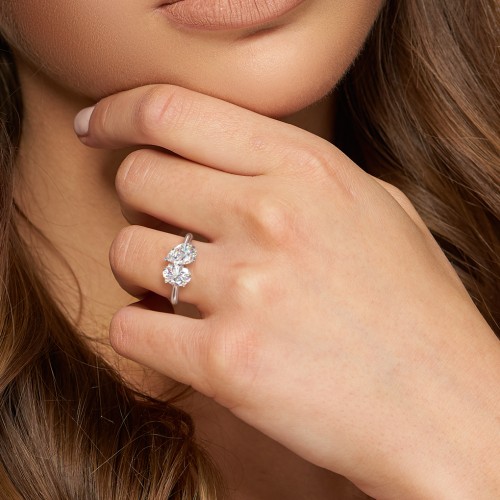 Toi et Moi Oval and Pear Moissanite Engagement Ring with Hidden Halos & Accents – 3 ctw. – 10K Yellow Gold with Moissanite and Lab Diamond