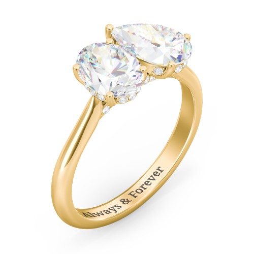 Toi et Moi Oval and Pear Moissanite Engagement Ring with Hidden Halos & Accents – 3 ctw. – 10K Yellow Gold with Moissanite and Lab Diamond