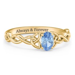 Oval Solitaire Celtic Trinity Knot Engagement Ring in 18K Gold Plated Silver with Blue Topaz