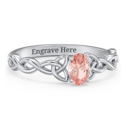 Oval Solitaire Celtic Trinity Knot Engagement Ring in 925 Sterling Silver with Morganite