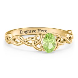 Oval Solitaire Celtic Trinity Knot Engagement Ring in 18K Gold Plated Silver with Peridot