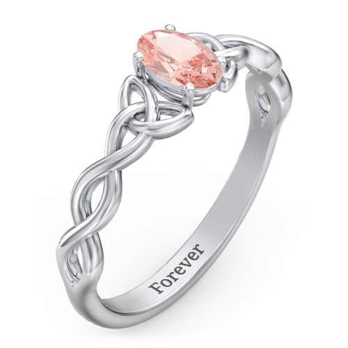 Oval Solitaire Celtic Trinity Knot Engagement Ring – Sterling Silver with Morganite