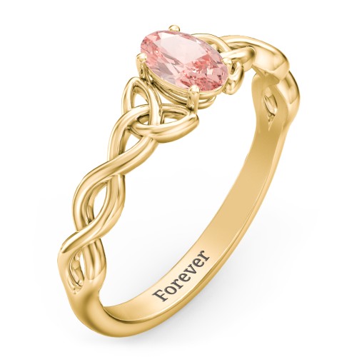 Oval Solitaire Celtic Trinity Knot Engagement Ring – 18K Gold Plated Silver with Morganite