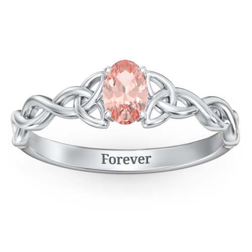 Oval Solitaire Celtic Trinity Knot Engagement Ring – Sterling Silver with Morganite