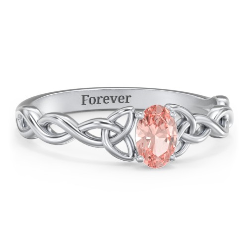 Oval Solitaire Celtic Trinity Knot Engagement Ring – Sterling Silver with Morganite