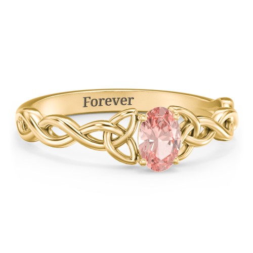 Oval Solitaire Celtic Trinity Knot Engagement Ring – 18K Gold Plated Silver with Morganite