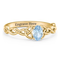 Oval Solitaire Celtic Trinity Knot Engagement Ring in 18K Gold Plated Silver with Aquamarine