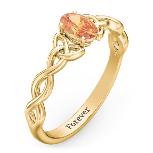 Oval Solitaire Celtic Trinity Knot Engagement Ring – 18K Gold Plated Silver with Citrine