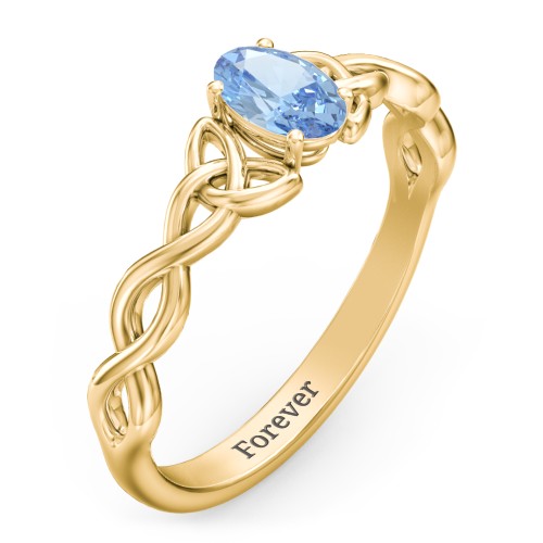 Oval Solitaire Celtic Trinity Knot Engagement Ring – 18K Gold Plated Silver with Blue Topaz