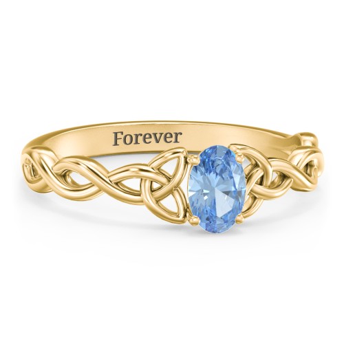 Oval Solitaire Celtic Trinity Knot Engagement Ring – 18K Gold Plated Silver with Blue Topaz