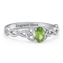 Oval Solitaire Celtic Trinity Knot Engagement Ring in 925 Sterling Silver with Peridot