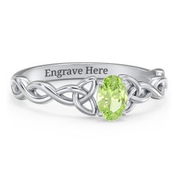 Oval Solitaire Celtic Trinity Knot Engagement Ring in 925 Sterling Silver with Peridot