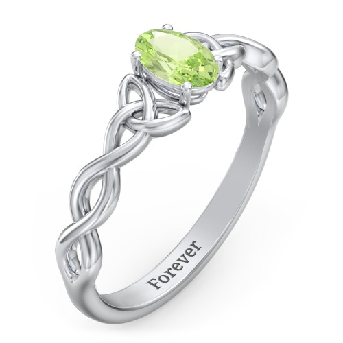 Oval Solitaire Celtic Trinity Knot Engagement Ring – Sterling Silver with Peridot