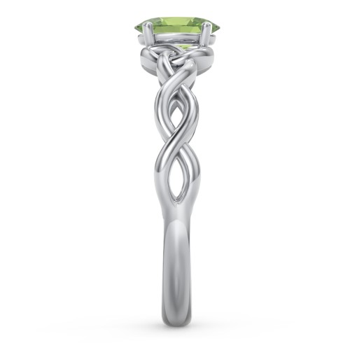 Oval Solitaire Celtic Trinity Knot Engagement Ring – Sterling Silver with Peridot