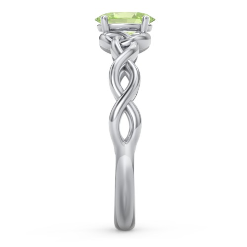 Oval Solitaire Celtic Trinity Knot Engagement Ring – Sterling Silver with Peridot