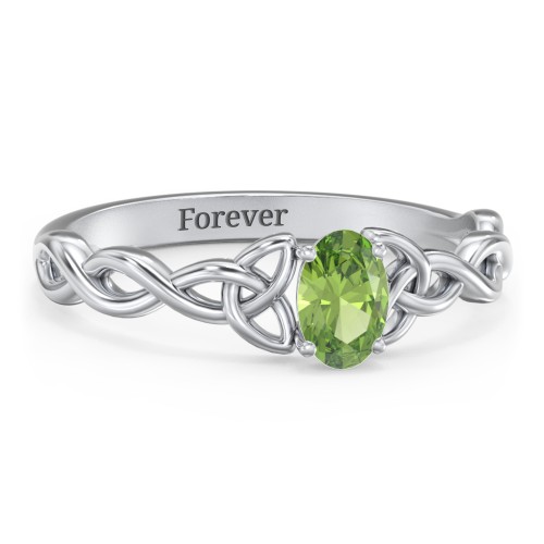 Oval Solitaire Celtic Trinity Knot Engagement Ring – Sterling Silver with Peridot