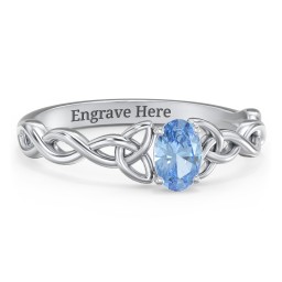 Oval Solitaire Celtic Trinity Knot Engagement Ring in 10K Solid White Gold with Blue Topaz