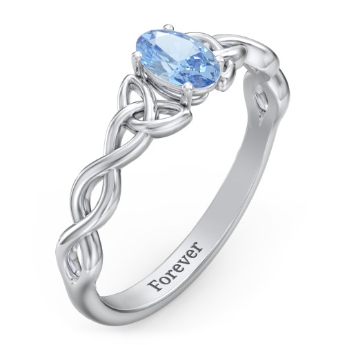 Oval Solitaire Celtic Trinity Knot Engagement Ring – 10K White Gold with Blue Topaz