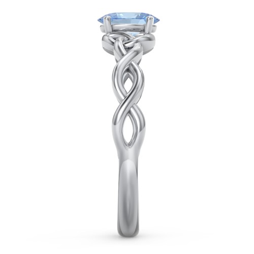 Oval Solitaire Celtic Trinity Knot Engagement Ring – 10K White Gold with Blue Topaz