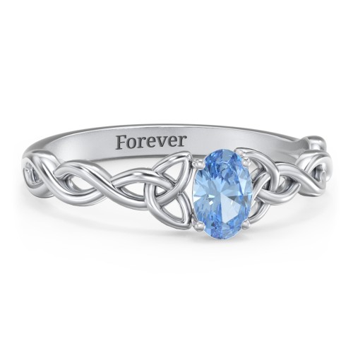 Oval Solitaire Celtic Trinity Knot Engagement Ring – 10K White Gold with Blue Topaz
