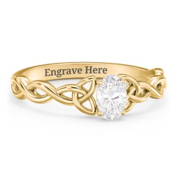 Oval Solitaire Celtic Trinity Knot Engagement Ring in 10K Solid Yellow Gold with Cubic Zirconia