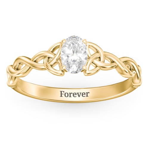 Oval Solitaire Celtic Trinity Knot Engagement Ring – 10K Yellow Gold with Cubic Zirconia