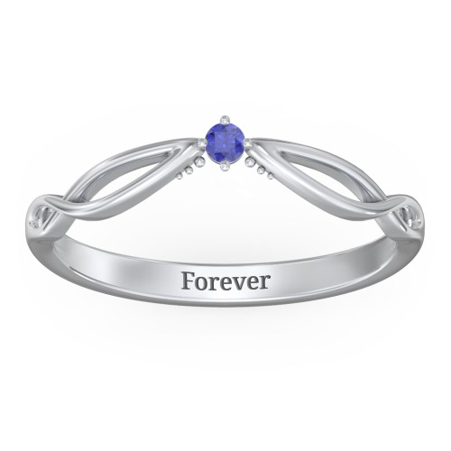 Celtic Gemstone Contour Wedding Band – 10K White Gold with Blue Sapphire