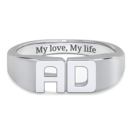 Double Initial Signet Ring in 925 Sterling Silver