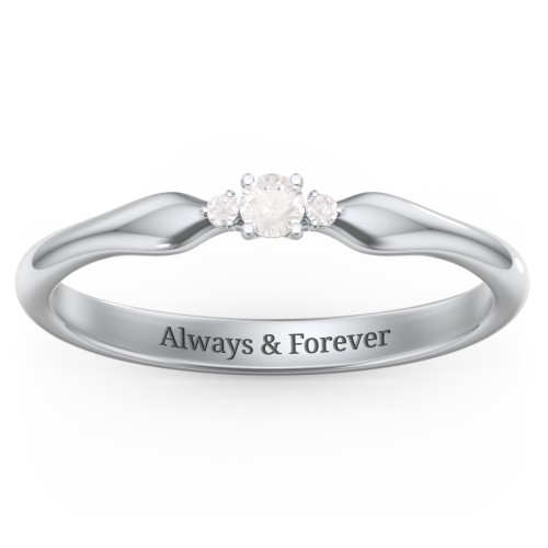 Dainty Trinity Stone Promise Ring – Sterling Silver with Cubic Zirconia and White Premium Zirconia