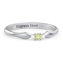 Dainty Trinity Stone Promise Ring in 925 Sterling Silver with Peridot and White Premium Zirconia