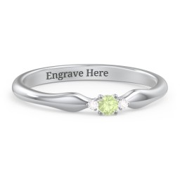 Dainty Trinity Stone Promise Ring in 925 Sterling Silver with Peridot and White Premium Zirconia
