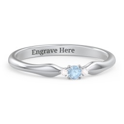 Dainty Trinity Stone Promise Ring in 925 Sterling Silver with Blue Topaz and White Premium Zirconia