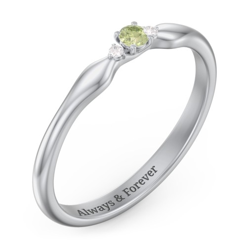 Dainty Trinity Stone Promise Ring – Sterling Silver with Peridot and White Premium Zirconia