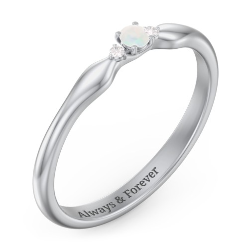 Dainty Trinity Stone Promise Ring – Sterling Silver with Opal and White Premium Zirconia