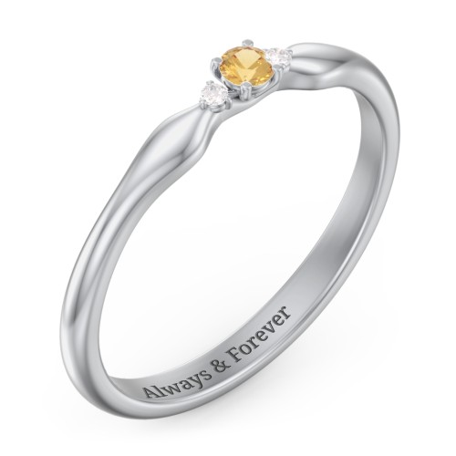Dainty Trinity Stone Promise Ring – Sterling Silver with Citrine and Diamond
