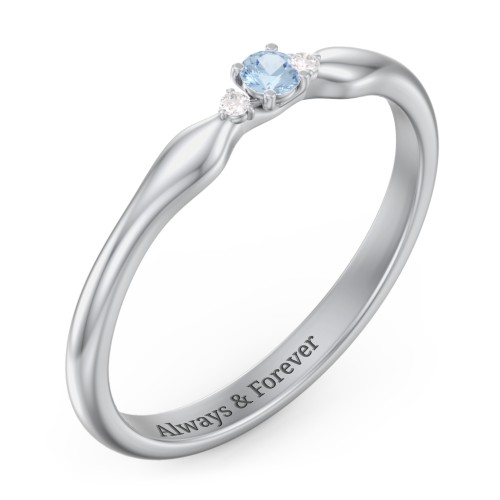 Dainty Trinity Stone Promise Ring – Sterling Silver with Blue Topaz and White Premium Zirconia