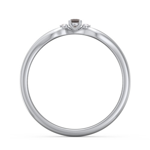Dainty Trinity Stone Promise Ring – Sterling Silver with Smokey Quartz and White Premium Zirconia