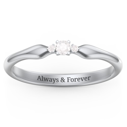 Dainty Trinity Stone Promise Ring – Sterling Silver with Diamond