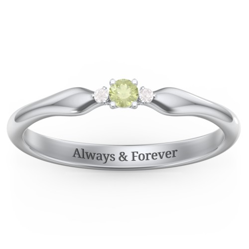 Dainty Trinity Stone Promise Ring – Sterling Silver with Peridot and White Premium Zirconia